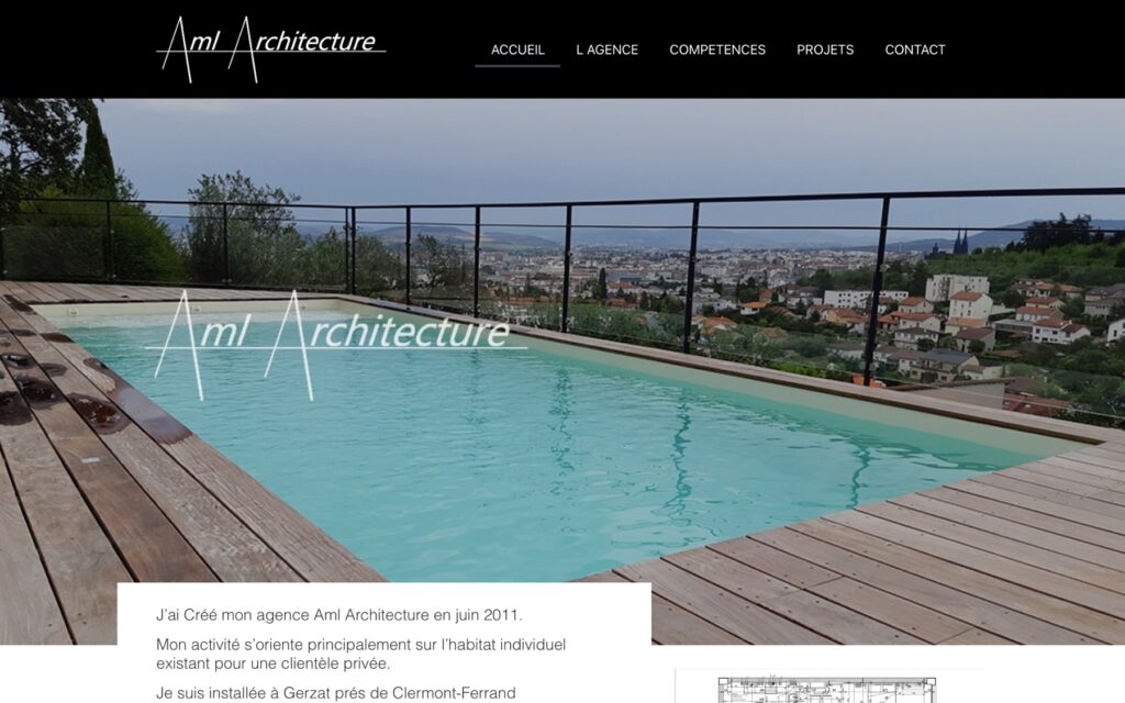 Page d'accueil du site de AML Architecture réalisé par Publipost