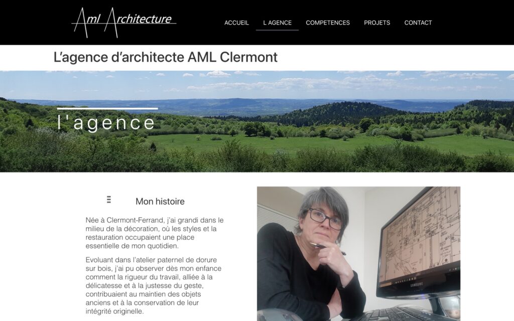 Page « Lagence darchitecte aml clermont » du site de AML Architecture réalisé par Publipost