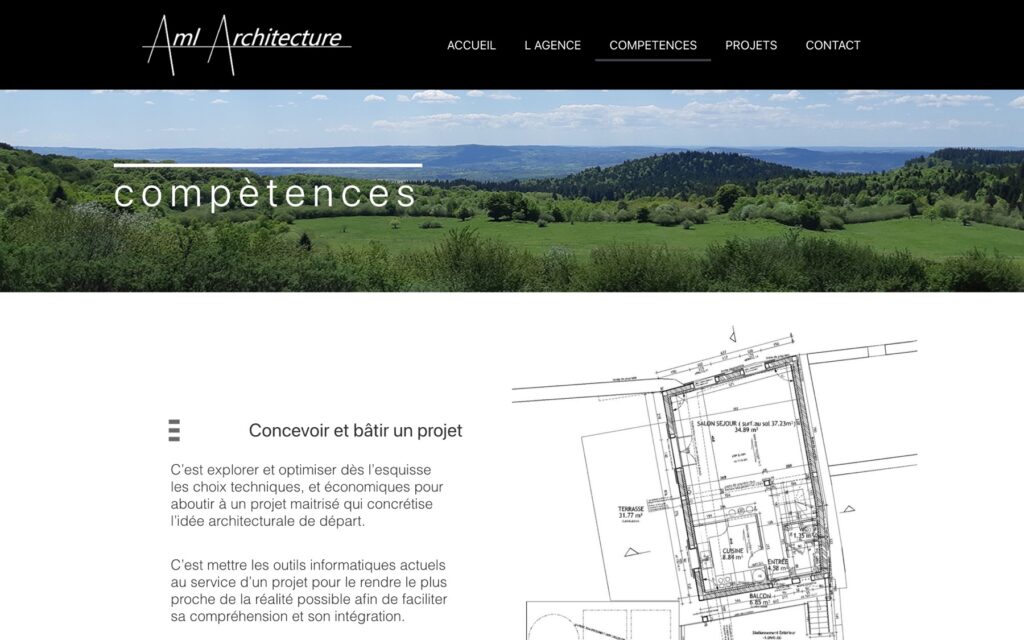 Page « Competences » du site de AML Architecture réalisé par Publipost