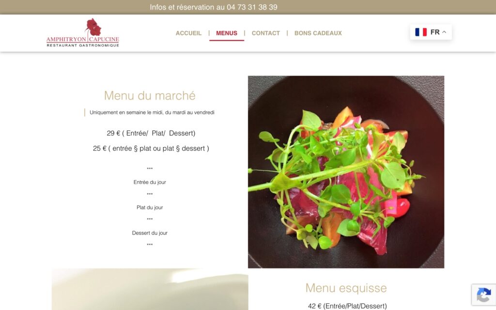 Page « New menus » du site de Amphitryon Capucine réalisé par Publipost