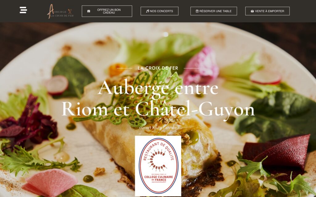 Page d'accueil du site de Auberge La Croix de Fer réalisé par Publipost