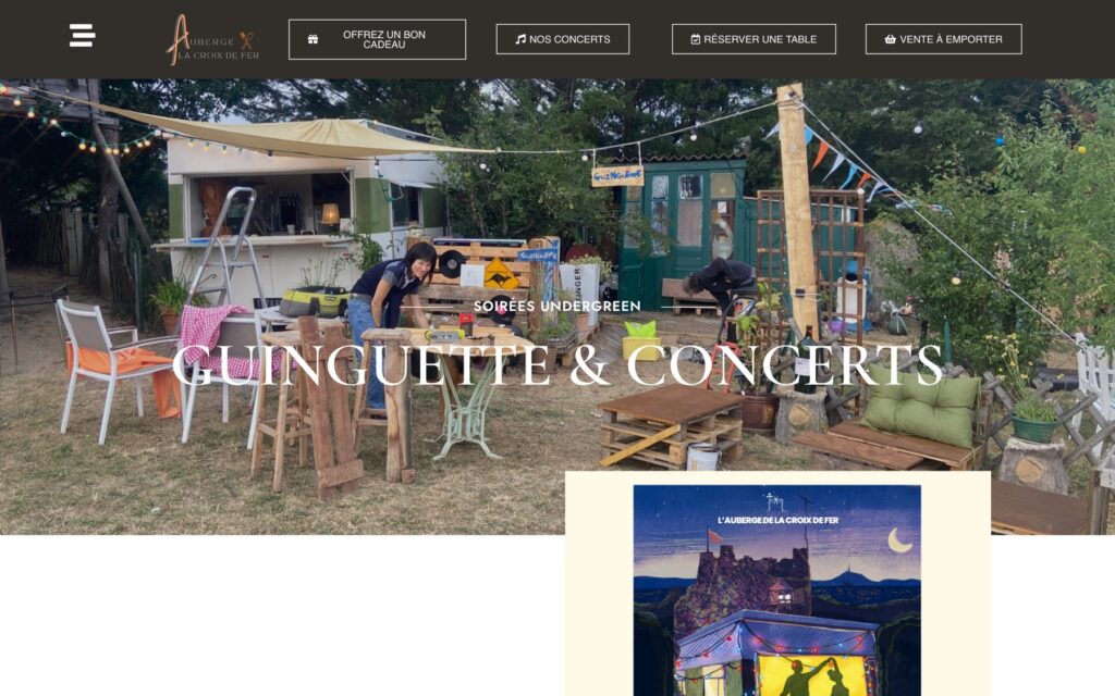 Page « Concerts » du site de Auberge La Croix de Fer réalisé par Publipost