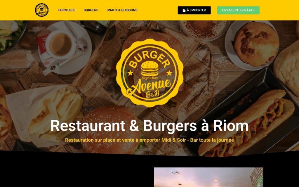 Page d'accueil du site de Burger Avenue réalisé par Publipost