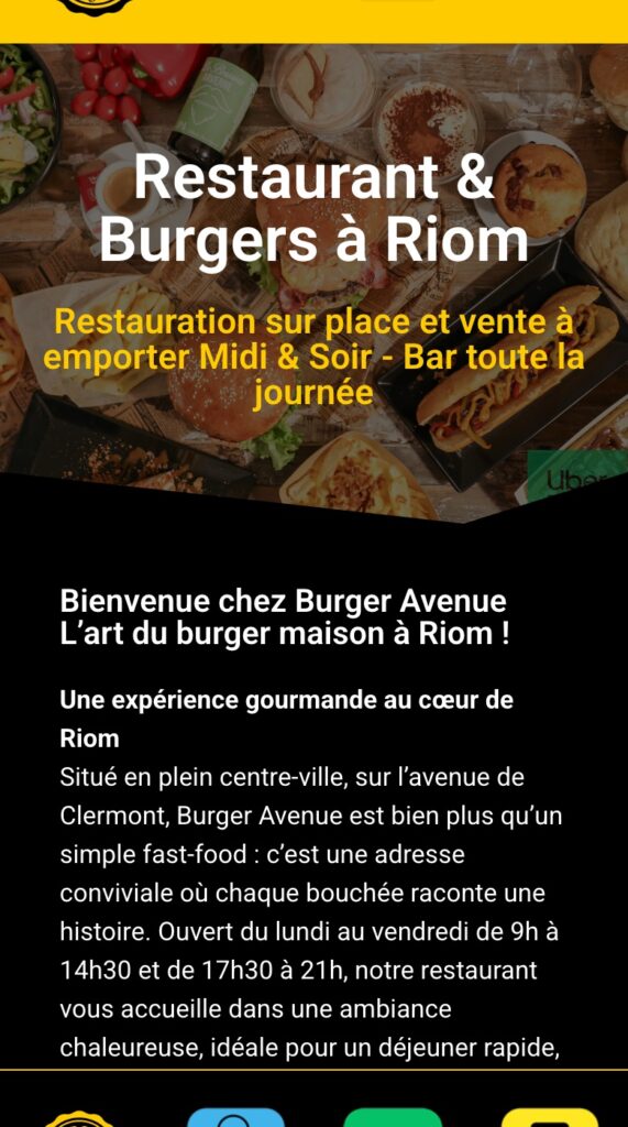 Site de Burger Avenue affiché sur mobile