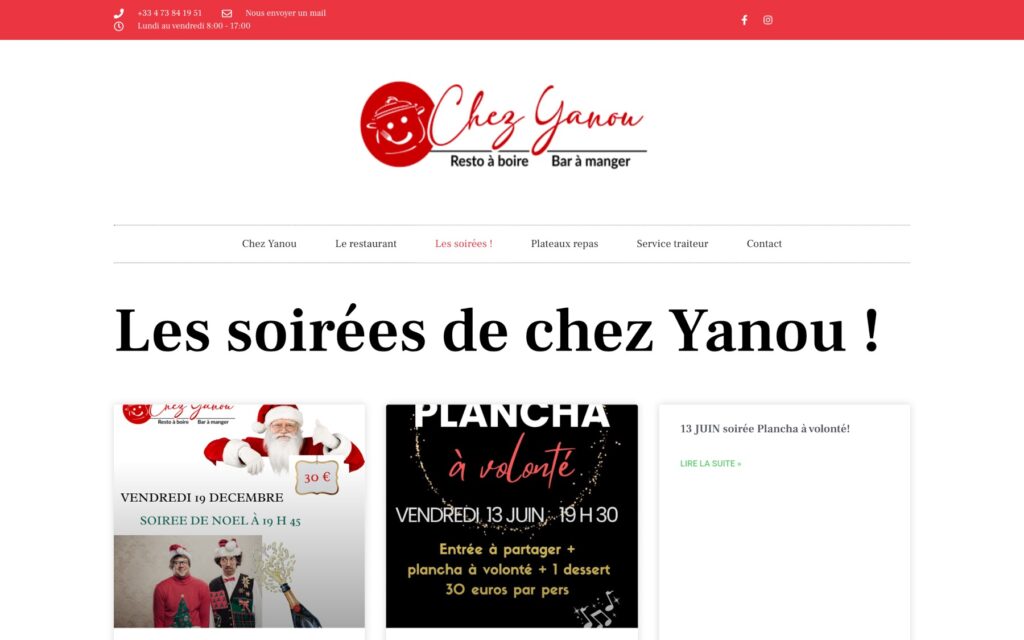 Page « Les soirees de chez yanou » du site de Chez Yanou réalisé par Publipost