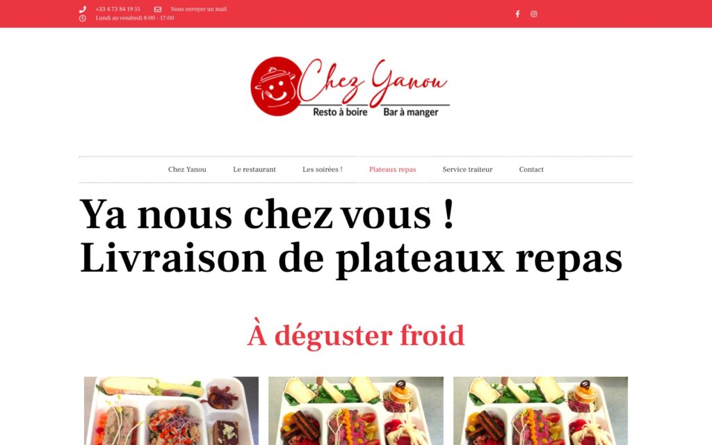 Page « Plateaux repas » du site de Chez Yanou réalisé par Publipost