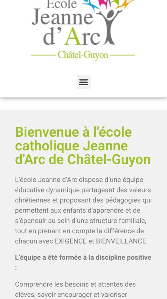 Site de École Jeanne d'Arc affiché sur mobile