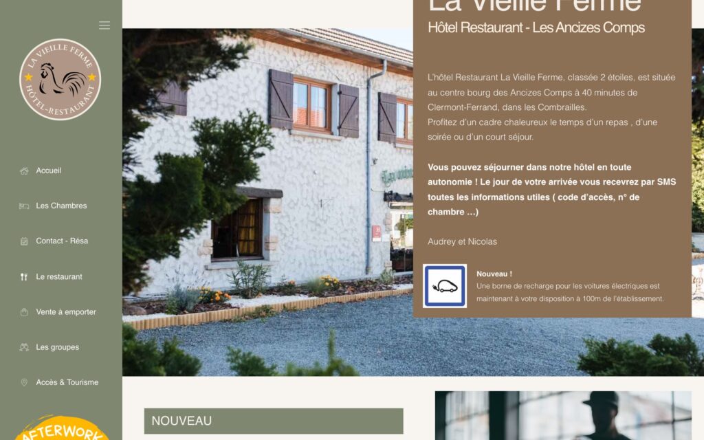 Page d'accueil du site de Hôtel La Vieille Ferme réalisé par Publipost