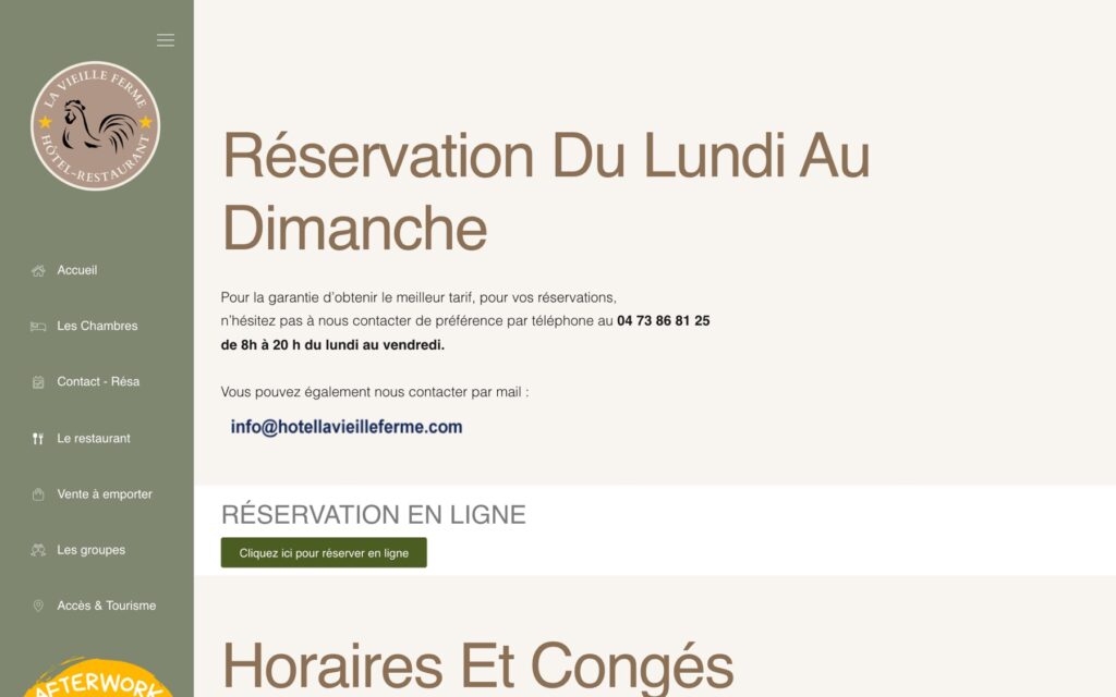 Page « Reservation » du site de Hôtel La Vieille Ferme réalisé par Publipost
