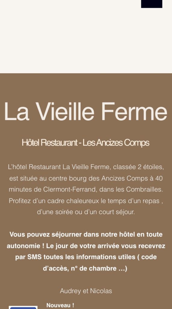 Site de Hôtel La Vieille Ferme affiché sur mobile