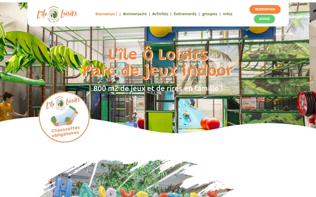 Page d'accueil du site de L'Île Ô Loisirs réalisé par Publipost