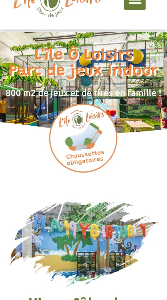 Site de L'Île Ô Loisirs affiché sur mobile