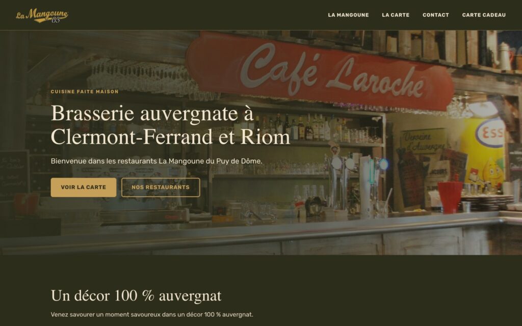 Page d'accueil du site de La Mangoune réalisé par Publipost