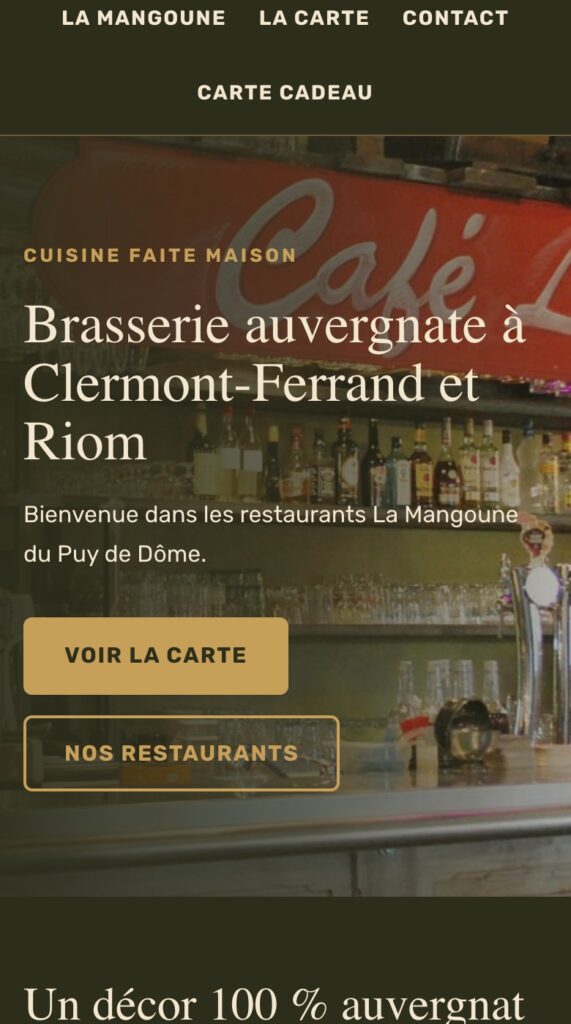 Site de La Mangoune affiché sur mobile