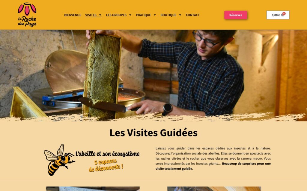 Page « Visites » du site de La Ruche des Puys réalisé par Publipost