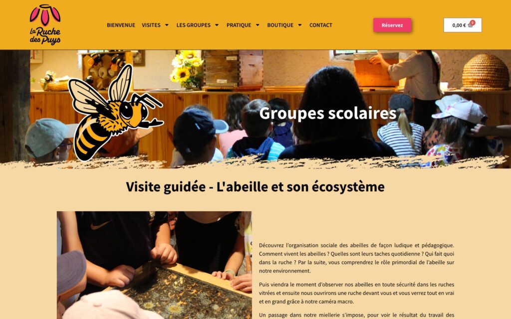 Page « Les groupes scolaires » du site de La Ruche des Puys réalisé par Publipost