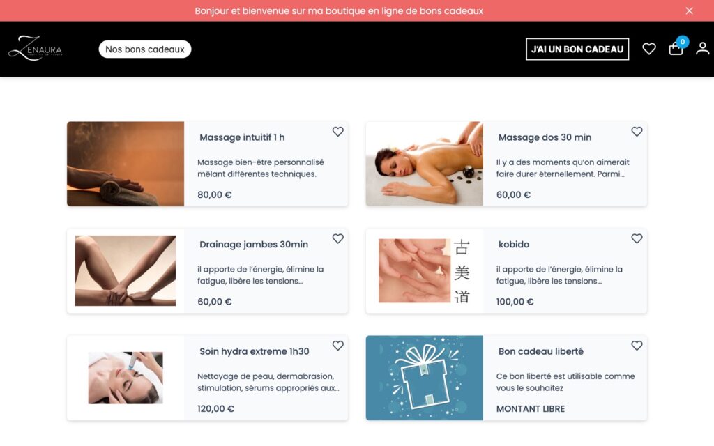 Boutique de bons cadeaux My-Shoop de l'Institut Zenaura