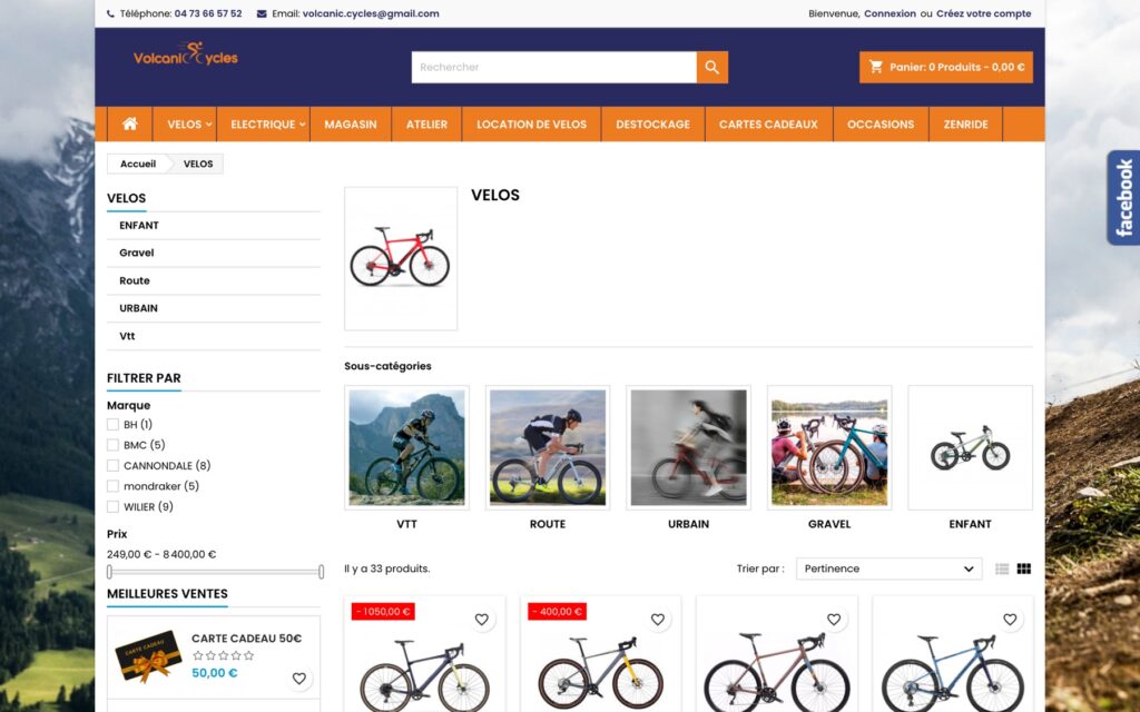 Page « 3 velos » du site de Volcanic Cycles réalisé par Publipost