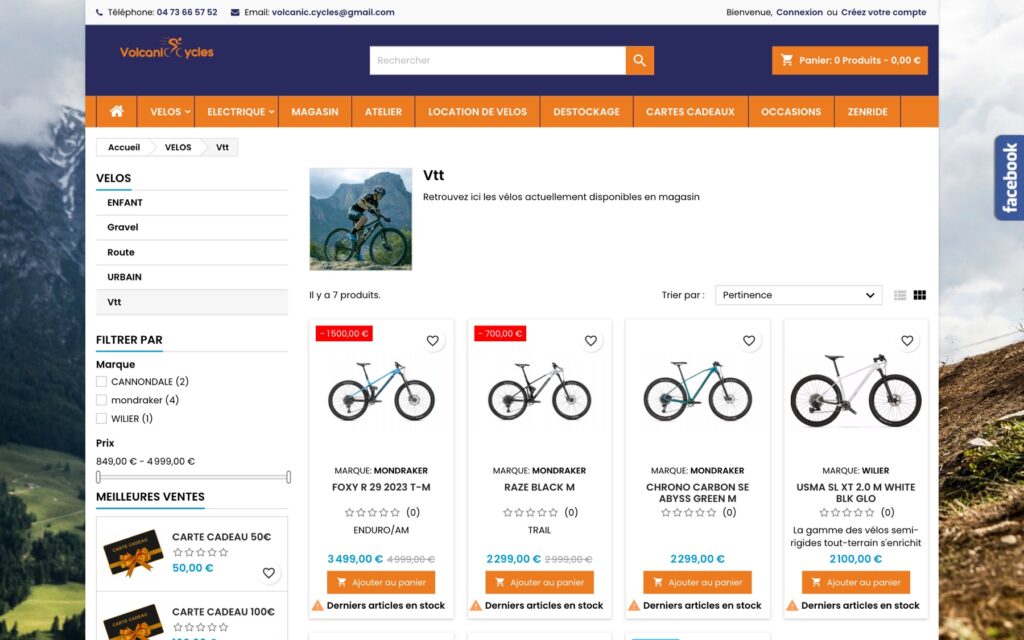Page « 4 vtt » du site de Volcanic Cycles réalisé par Publipost